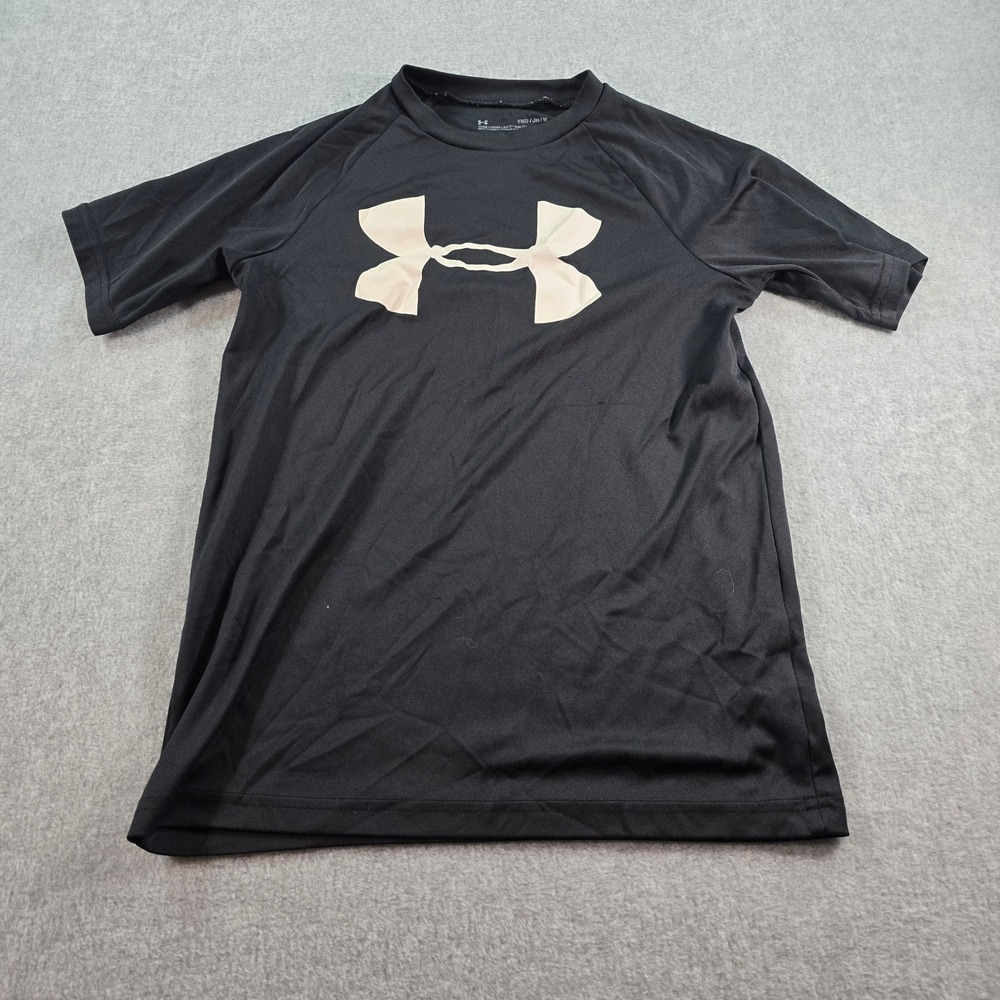 Under Armour Youth Heatgear T-Shirt Black Big Logo Short Sleeve Size YMD JM M